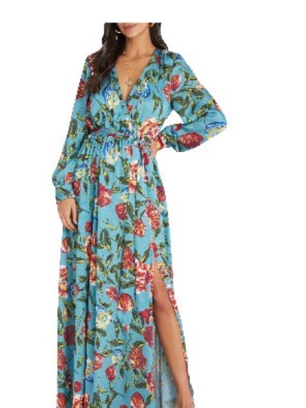 Vici Blue Floral Wrap Maxi Dress with Side Slit